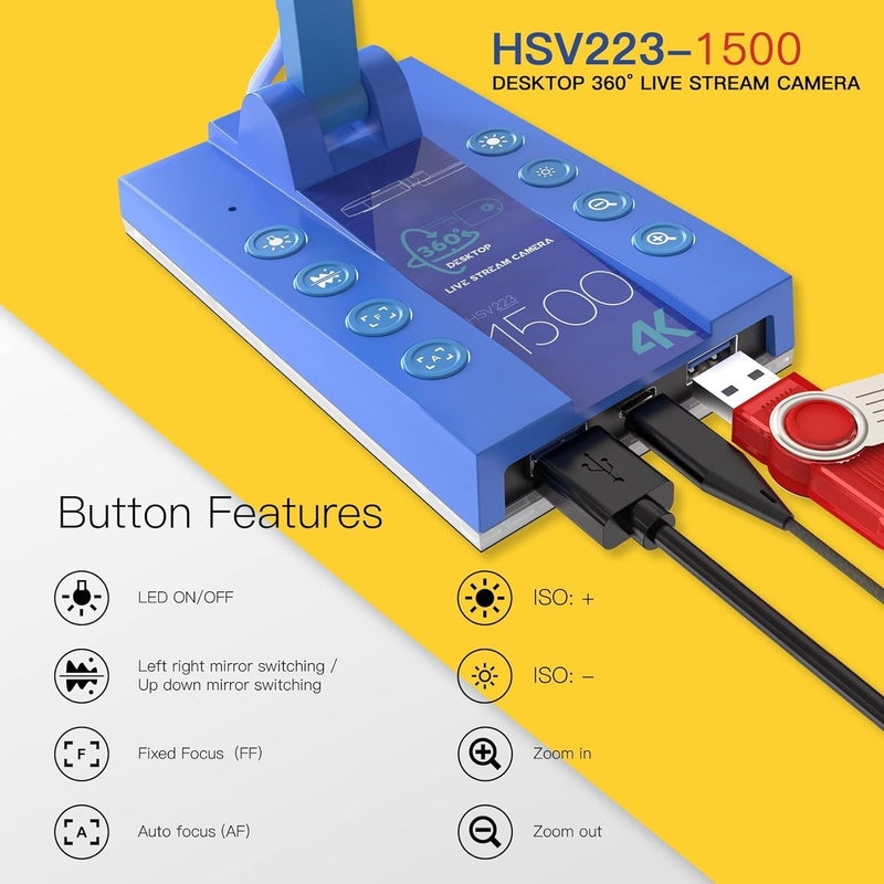 TreasLin Store كاميرا مستندات USB بدقة 15 ميجابكسل للمعلمين، التعلم عن بُعد، عروض الفصول الدراسية، دروس الفن، التعليم عبر الإنترنت مع تعديل دوران متعدد الزوايا وإضاءة LED - Image 5